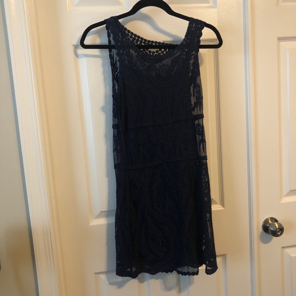 Navy Blue Tank Top Lace Dress